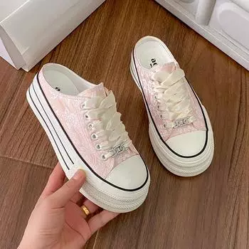 CRLAYDK 2024 Летние женские парусиновые кроссовки на платформе слипоны мюли с открытой спиной модные мокасины прогулочная обувь повседневная обувь Clipper 35