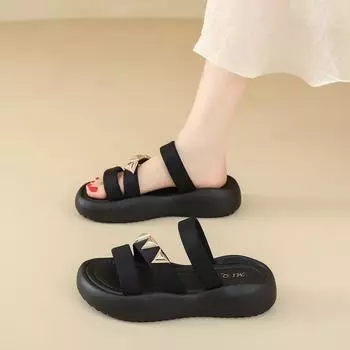 CRLAYDK 2024 Summer Women s Slides Sandals Platform Strap Open Toe Dress Flat Slippers Outdoor Walking Casual Beach Flip Flops 35