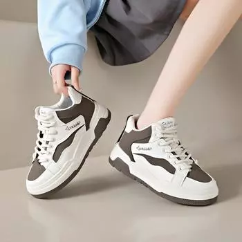 CRLAYDK 2024 зимние женские кроссовки на шнуровке для скейтбординга с высоким верхом из кожи, модные кроссовки на платформе для ходьбы по щиколотку, повседневные теннисные туфли для женщин 35