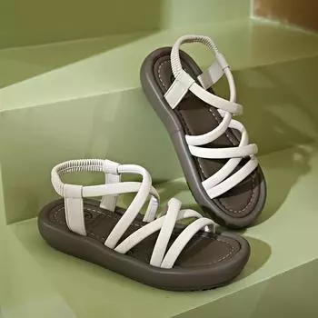 CRLAYDK 2024 женские летние сандалии на плоской подошве с эластичными ремешками на щиколотке повседневные римские с открытым носком пляжные спортивные прогулочные туфли удобные тапочки 35