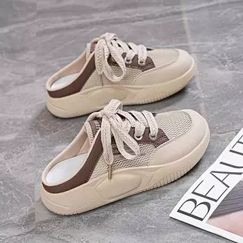 CRLAYDK 2024 Женская модная сетчатая дышащая обувь без застежек Летние повседневные мокасины с открытой спиной Шлепанцы Кроссовки для ходьбы на платформе 35