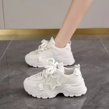 CRLAYDK Chunky Sneakers for Women Fashion Wedge Leather Casual Walking Shoes Platform Comfortable Sport Tennis for Ladies 35