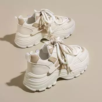 CRLAYDK Chunky Sneakers for Women Wedge Fashion Dad Shoes Platform Casual Comfortable Patchwork Leather Walking Sports Tennis 37