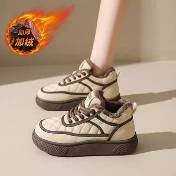 CRLAYDK Classic Women s Fashion Sneakers Winter Fur Lined Casual Tennis Platform Skate Leather Shoes Lady Walking Ankle Botas 35