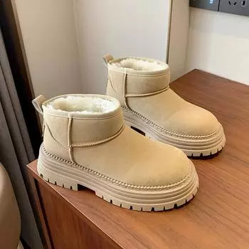 CRLAYDK Classic Womens Warm Fur Lined Comfortable Winter Snow Boots Suede Outdoor Walking Platform Shoes for Ladies Botas 35