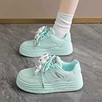 CRLAYDK Designer Women s Dopamine Skateboard Shoes for Girls Leather Lace Up Sneakers Walking Cute Rabbit Casual Tennis 38