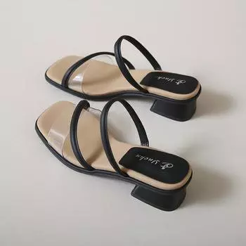 CRLAYDK Дизайнерские женские летние босоножки на низком массивном блочном каблуке с ремешками Повседневные шлепанцы Открытые носки Нарядные мюли Прогулочные тапочки 35