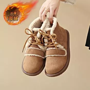 CRLAYDK Дизайнерские женские зимние теплые ботинки для снега из замши с мягкой меховой подкладкой, модные ботинки для прогулок на открытом воздухе со шнуровкой на плоской подошве 35