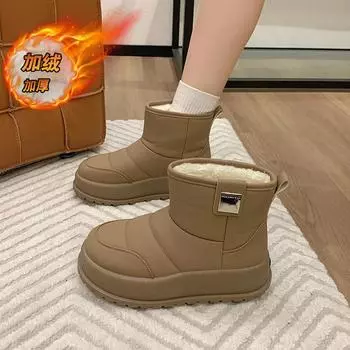 CRLAYDK Fashion Winter Cold Snow Slip On Boots for Women Fur Lined Warm Ankle Platform Booties Outdoor Waterproof Short Botas 35