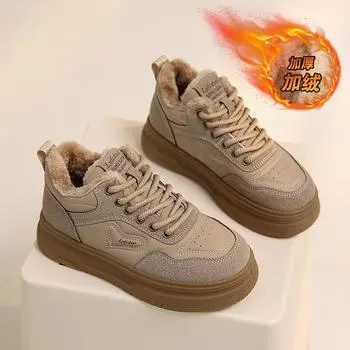 CRLAYDK Fashion Women Fur Lined Sneakers Mid Top Winter Warm Snow Ankle Booties Ladies Outdoor Walking Comfort Anti Slip Shoes 35