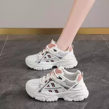 CRLAYDK Fashion Women s Chunky Platform Sneakers Lace Up Breathable Mesh Comfortable Dad Shoes Casual Walking Wedge Tennis 35