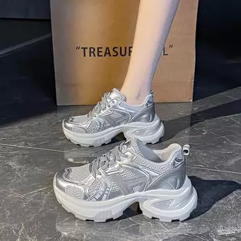 CRLAYDK модные женские кроссовки на толстой танкетке с сеткой, дышащие, повседневные туфли на платформе для пап, увеличивающие рост, со шнуровкой, для ходьбы, тенниса 35
