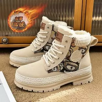 CRLAYDK Fashion Women Snow Boots Warm Winter Lace Up Fur Lined Leather Outdoor Ankle Booties Platform Ladies Cute Shoes 35