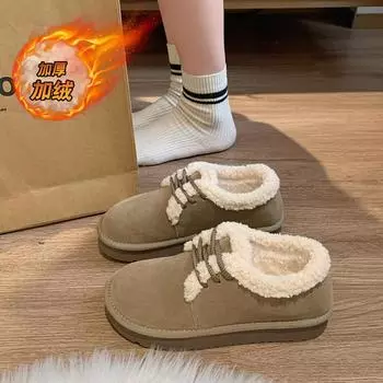 CRLAYDK Fashion Womens Warm Lamb Fur Lined Winter Snow Boots Suede Outdoor Shoes Walking Comfortable Short Booties for Ladies 35