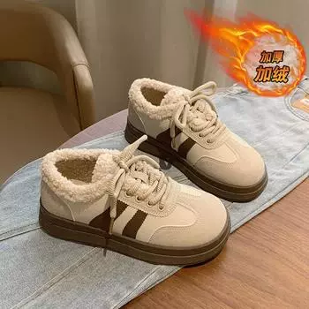 CRLAYDK Fur Lined Shoes for Women Suede Fuzzy Warm Fashion Sneakers Outdoor Platform Comfortable Walking Winter Snow Booties 32