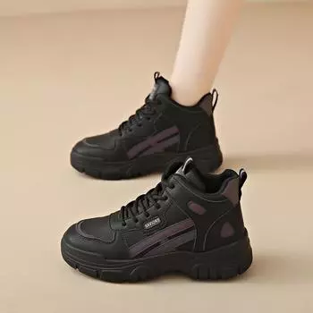 CRLAYDK High Top Chunky Sneakers for Women Fashion Leather Winter Shoes Sport Ankle Botas Platform Ladies Walking Tennis 35