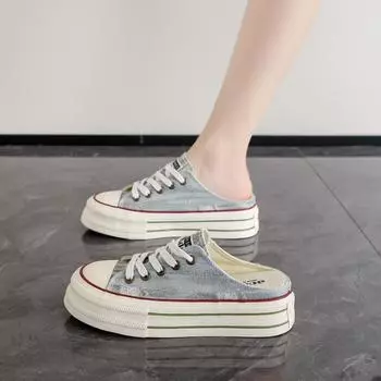 CRLAYDK Классические женские парусиновые кроссовки Slip On Mule Backless Fashion Walking Shoes для лета Повседневные мокасины Clipper Slides 35