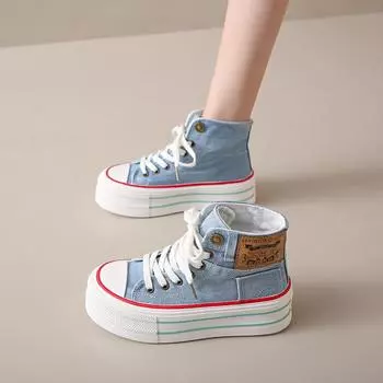 CRLAYDK Классические женские высокие парусиновые туфли на платформе винтажные модные кроссовки на шнуровке женские повседневные теннисные туфли для ходьбы 35