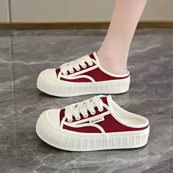 CRLAYDK Летние классические женские парусиновые мюли Модные удобные кроссовки без застежек Повседневная обувь на плоской подошве для прогулок на открытом воздухе Домашние тапочки 35