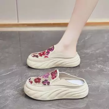 CRLAYDK Летние женские сабо с пайетками Удобная обувь на платформе Модные повседневные дорожные шлепанцы с открытой спиной Прогулочные мюли 35