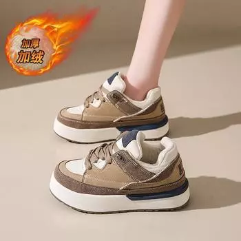 CRLAYDK модные массивные кроссовки для женщин с тонкой меховой подкладкой зимняя спортивная обувь на платформе со шнуровкой замшевые женские повседневные прогулочные теннисные туфли 35