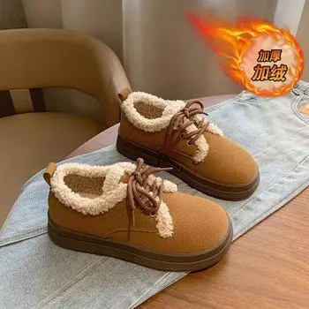CRLAYDK Snow Shoes для женщин, зимние ботинки на шнуровке, низкие ботинки на платформе, теплые замшевые с меховой подкладкой, удобные кроссовки для ходьбы на открытом воздухе 32