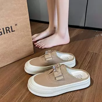 CRLAYDK Летняя мода Слипоны женские туфли парусиновые с открытой спиной на платформе шлепанцы повседневные удобные прогулочные мокасины женские офисные мюли 35