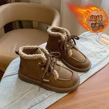 CRLAYDK Winter Boots for Women Warm Fur Lined Ladies Snow Fashion Ankle Leather Lace Up Shoes Walking Cute Casual Booties 35