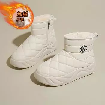 CRLAYDK Winter New Boots for Women Ankle Outdoor Fur Lined Snow Shoes Platform Leather Waterproof Walking Ladies Booties 35