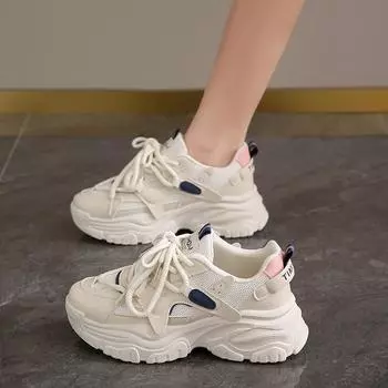 CRLAYDK Women s Chunky Platform Sneakers Breathable Dad Shoes Casual Lace Up Walking Tennis Fashion Shopping Wedge Trainers 35