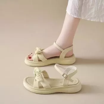 CRLAYDK Women s Cute Flat Sandals Bow Knot Ankle Strap Summer Shoes Outdoor Walking Dressy Beach Casual Slides With Soft Leather 36