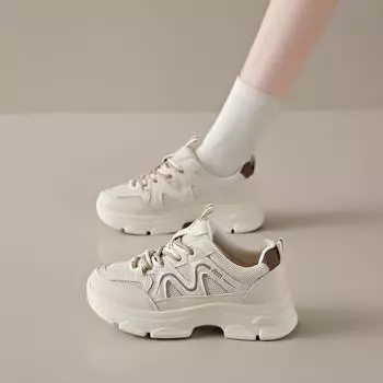 CRLAYDK Women s Fashion Chunky Sneakers Dad Platform Mesh Lace Up Running Sports Shoes Comfortable Casual Tennis for Walking 35