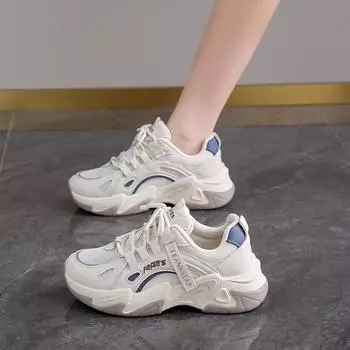 CRLAYDK Women s Fashion Platform Lace Up Chunky Sneakers Mesh Breathable Walking Shoes Height Increase Casual Dad Sport Tennis 35