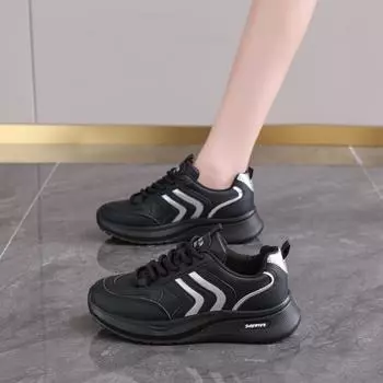 CRLAYDK Women s Fashion Sneakers Chunky Dad PU Leather Shoes Platform Casual Lace-Up Walking Comfortable Tennis for Ladies 35