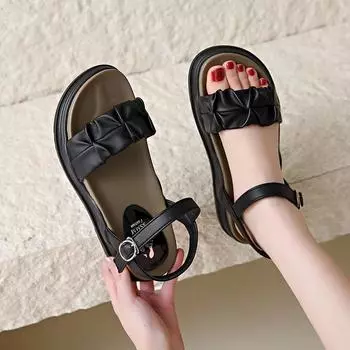 CRLAYDK Women s Open Toe Ankle Strap Platform Sandals Summer Casual Fold Leather Walking Shoes for Ladies Beach Slippers 39