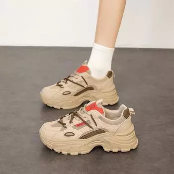 CRLAYDK Women s Platform Chunky Sneakers Fashion Dad Casual Shoes Lace Up Wedge Walking Height Increase Mesh Tennis For Ladies 35