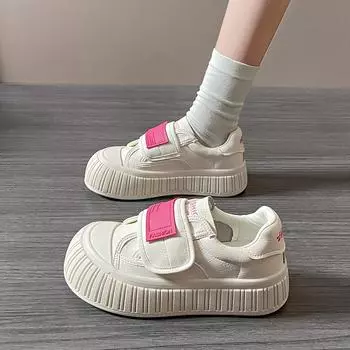 CRLAYDK Women s PU Leather Sneakers Cute Hook Loop Comfortable Skateboard Walking Shoes for Lady Casual Tennis Platform Flats 35