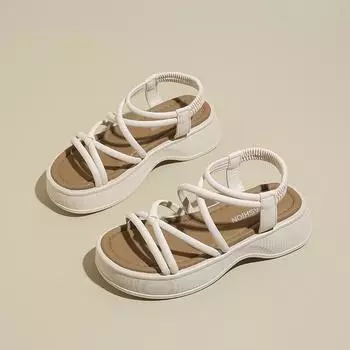 CRLAYDK Women s Summer 2024 Walking Sandals Ankle Elastic Strap Platform Casual Wedge Soft Leather Slides Open Toe Beach Shoes 35