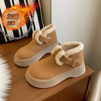 CRLAYDK Women s Winter Snow Suede Boots Ankle Platform Walking Comfortable Booties Fur Lined Warm Outdoor Short Lady Botas 35