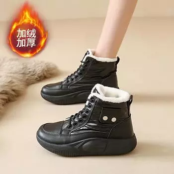 CRLAYDK Womens Fashion Warm Winter Lace Up Snow Shoes Outdoor Ankle Botas Leather Waterproof Sneakers for Ladies Booties 35