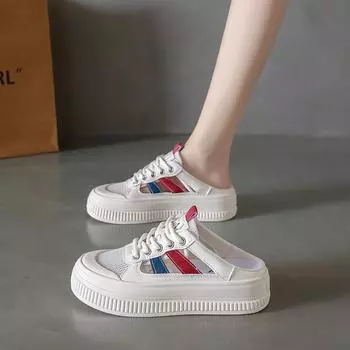 CRLAYDK женские кроссовки с открытыми плечами, сетчатые мюли с открытой спиной, низкие прогулочные туфли на платформе для лета, белые повседневные туфли Clipper 35