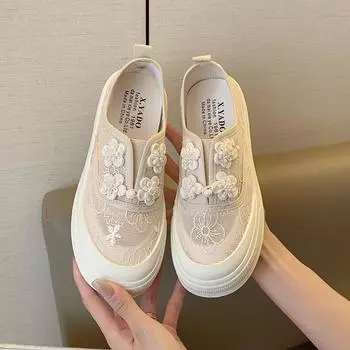 CRLAYDK женские лоферы Frog Slip On на кружевной жаккардовой платформе для ходьбы Laides Shoes 2024 Летние удобные модные кроссовки Nurse 35