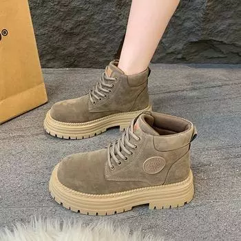 CRLAYDK женские замшевые ботинки на щиколотку, классические модные боевые ботинки на шнуровке, повседневные походные ботинки на платформе, женские зимние ботинки 35