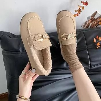 CRLAYDK Зимние мягкие мокасины с меховой подкладкой для женщин, кожаные женские домашние теплые нескользящие мокасины для дома и улицы, туфли на плоской подошве 35