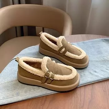 CRLAYDK Зимние женские мокасины с мягкой подкладкой из искусственного меха Женские домашние замшевые мокасины для работы в помещении и на открытом воздухе Теплые тапочки 36