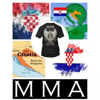 Croatia Croatian Flag Wing Never Underestimate Power MMA Kick Boxing UFC Muay Thai T-Shirt Retro Vintage 3D Print Men Women Short Sleeve Round Neck XS