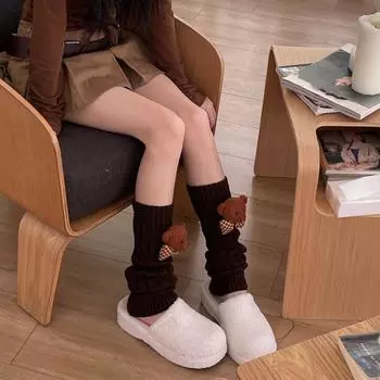 Crochet Heap Plush Stockings Cartoon Bear Warm Leg Cover Fashion Knitted Leg Warmers Girls хаки