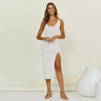 Вязаная крючком туника сексуальное без рукавов U-образное платье-комбинезон летняя одежда женская пляжная одежда купальник накидка пляжное платье Q1479 белый