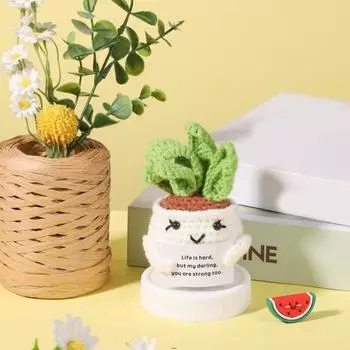 Crocheted Doll Cactus Succulent Doll with Cheer-up Card Tabletop Ornament Positive Crochet Figurine коричневый