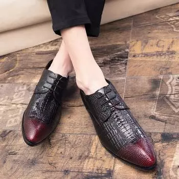 Crocodile pattern leather shoes men s Korean version of trendy casual men s shoes foreign trade British style business dress men s leather shoes 38